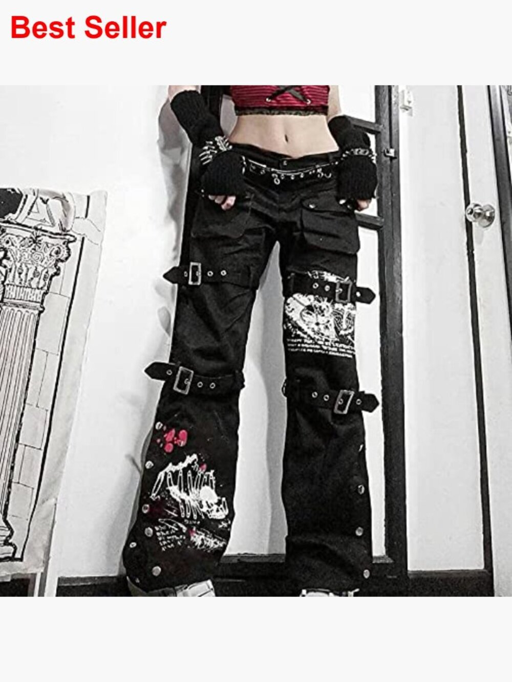Loose Low Waist Wide Leg Cargo Pants with Buckle and Zipper Details - Picture 3 of 4